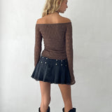 Neira Long Sleeve Bardot Top in Textured Knit Mocha