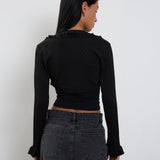 Nimra Knitted Shrug with Frill Sleeve in Black