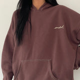 Oversize Hoodie in Deep Mahogany with Motel Scribble Embroidery