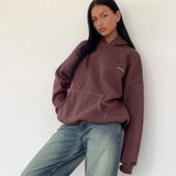 Oversize Hoodie in Deep Mahogany with Motel Scribble Embroidery