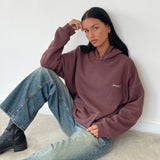 Oversize Hoodie in Deep Mahogany with Motel Scribble Embroidery