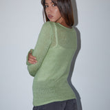 Sukana Long Sleeve Sheer-Knit Top in Light Green