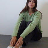 Sukana Long Sleeve Sheer-Knit Top in Light Green