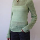 Sukana Long Sleeve Sheer-Knit Top in Light Green