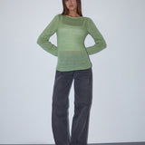 Sukana Long Sleeve Sheer-Knit Top in Light Green