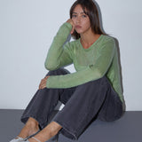 Sukana Long Sleeve Sheer-Knit Top in Light Green