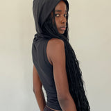 Tapia Hooded Tank Top in Black Slinky