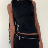 Tapia Hooded Tank Top in Black Slinky