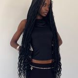 Tapia Hooded Tank Top in Black Slinky