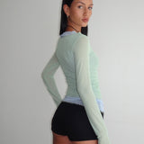 Vrist Long Sleeve Mesh Top in Frost Blue