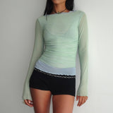 Vrist Long Sleeve Mesh Top in Frost Blue