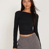 Xiabon Long Sleeve Crop Top in Black