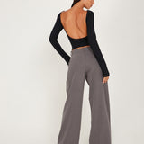 Xiabon Long Sleeve Crop Top in Black