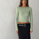 Xiabon Backless Long Sleeve Top in Desert Sage