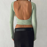 Xiabon Backless Long Sleeve Top in Desert Sage