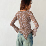 Zest Mesh Long Sleeve Top in Botanist Flock Dark Taupe