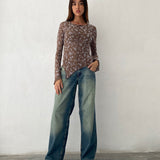 Zest Mesh Long Sleeve Top in Botanist Flock Dark Taupe