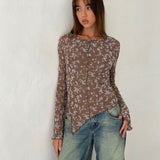 Zest Mesh Long Sleeve Top in Botanist Flock Dark Taupe