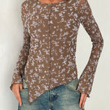 Zest Mesh Long Sleeve Top in Botanist Flock Dark Taupe
