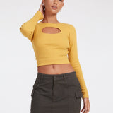 Zehra Long Sleeve Top in Rib Yolk Yellow